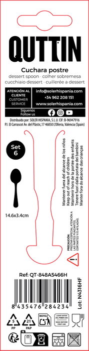 Quttin Set de 6 Cucharas de Postre Antártica 1.5mm