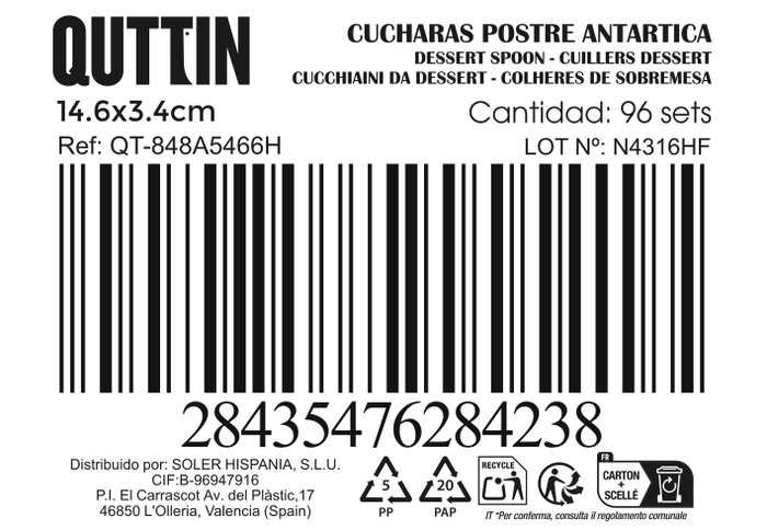 Quttin Set de 6 Cucharas de Postre Antártica 1.5mm