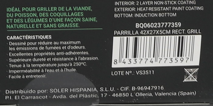 Quttin Parrilla Rectangular Grill 45 x 27 x 4.5 cm (6 Unidades)