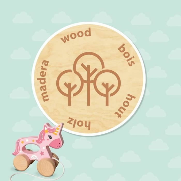 Ses Creative Unicornio de madera 2 en 1 rosa para empujar y tirar