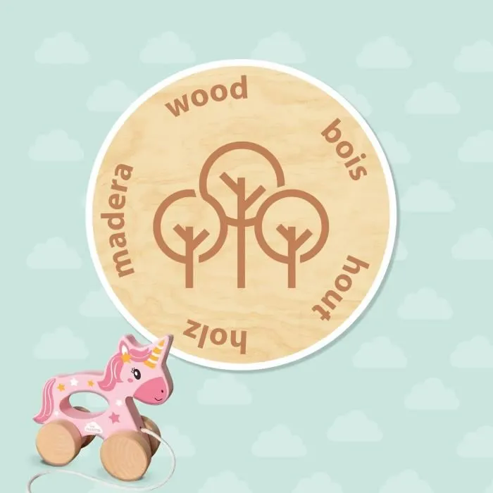 Ses Creative Unicornio de madera 2 en 1 para empujar o tirar Rosa SES8710341131371