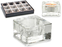 Giftdecor Portavelas Cristal Cuadrado Transparente 6 x 6 x 3 cm (Set de 48)