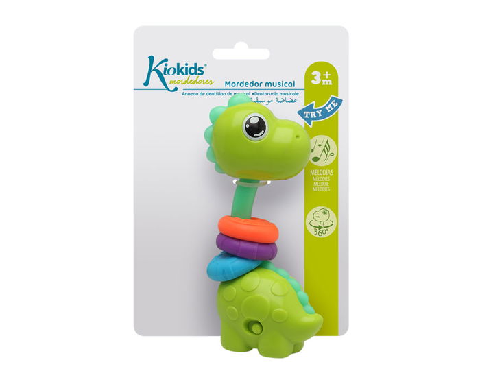 KioKids Mordedor Musical Dinosaurio Giratorio 360 con Melodías para Bebés +3 Meses Verde