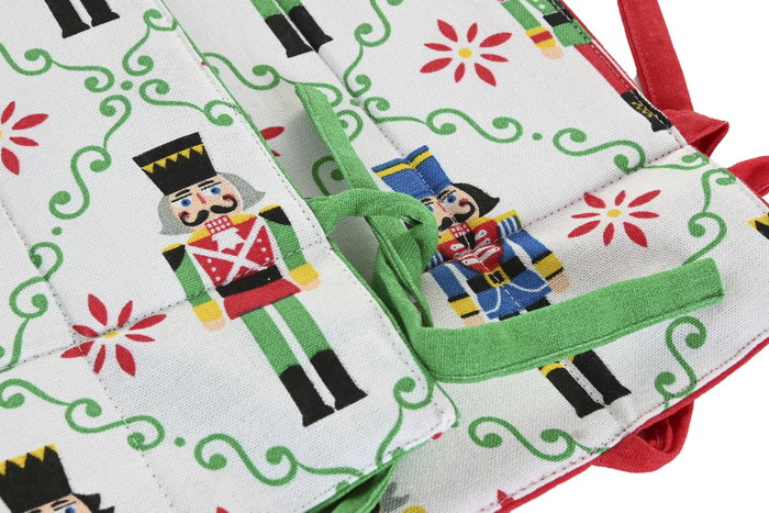 DKD Home Decor Cesta Navidad Moderna Rojo Verde Algodon Cascanueces 30 x 8 x 30 cm (2 Unidades)
