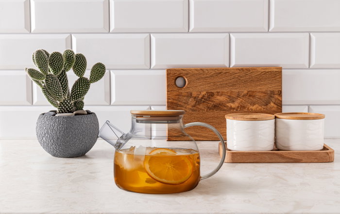 La Mediterranea Tetera Boro Tapa Bambú 1L con dimensiones 15,2 x 17,4 x 14,6 cm (12 Unidades)