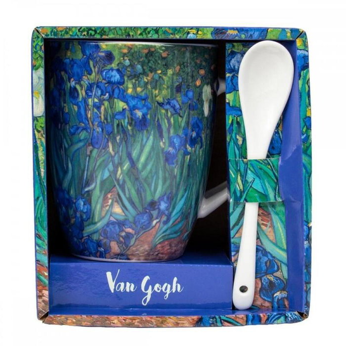 Enesco Taza Con Cuchara Los Lirios de Van Gogh, Diseño Artístico, Cerámica, Set para Regalo