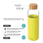 QUOKKA Botella de Cristal 660 ml con Funda de Silicona Flow Neon Green - Recargable, Reutilizable