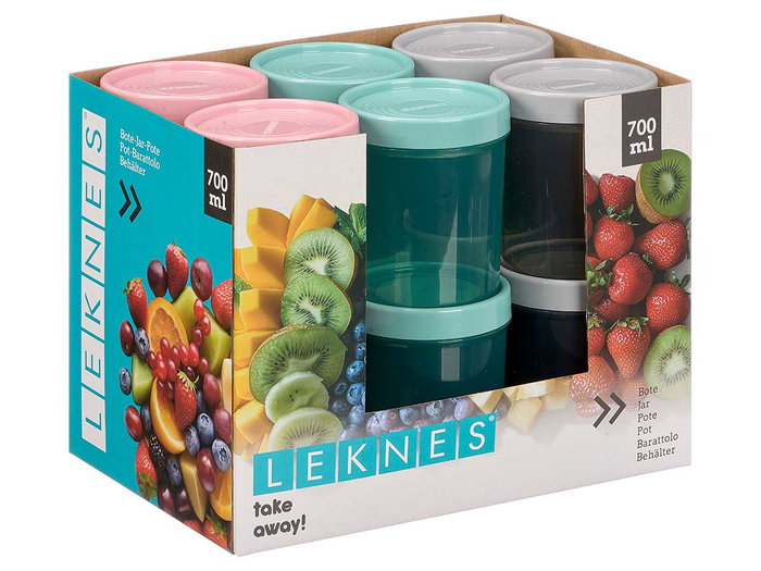 LEKNES Bote plástico alto con tapa surtido de colores transparente 700 ml