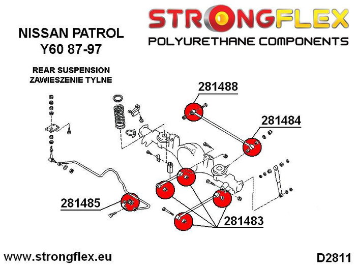 StrongFlex 281483B Trailing Brazo Superior / Inferior Bushing