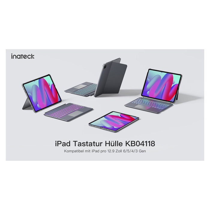 Inateck KB04118 Teclado para iPad Air 6, iPad Pro 12.9 (3ª/6ª Gen) y iPad Air 13, QWERTZ, Color Gris