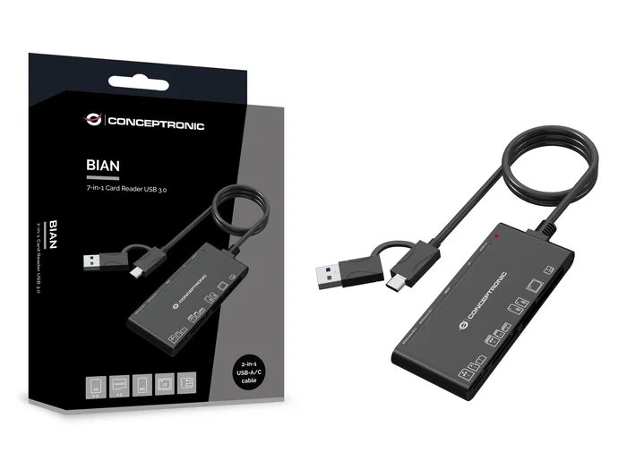 Conceptronic BIAN10B Lector de tarjetas 7 en 1 USB-C y USB-A