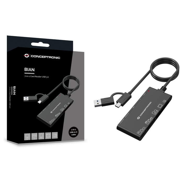 Conceptronic BIAN010B Lector de Tarjetas USB-C/USB-A Negro