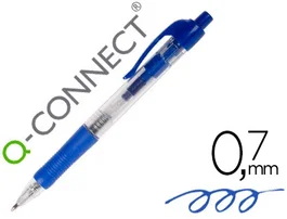 Q-connect Bolígrafo Retráctil con Sujeción de Caucho Tinta Aceite Azul Trazo 0,7 mm