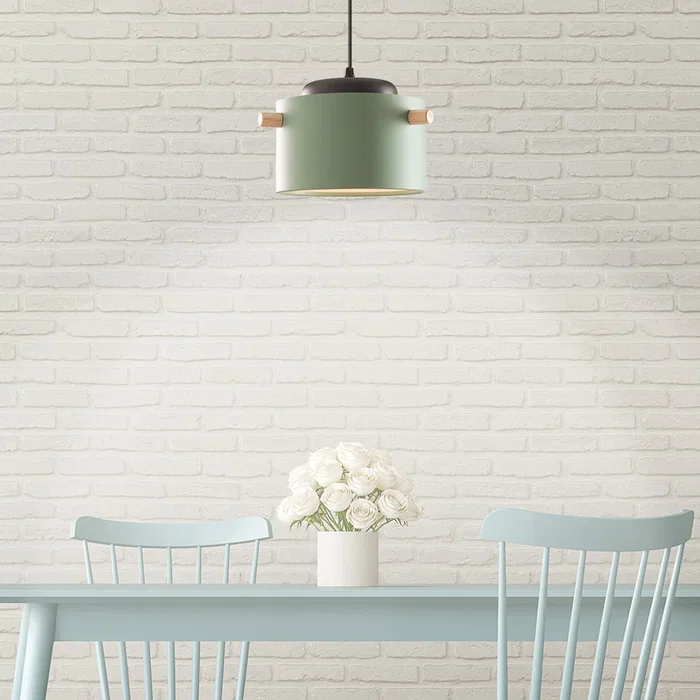 SKD Lámpara Colgante Moderna Averie SKD-P1013-S en Metal con Detalle de Madera, para Comedor o Habitación, Colores: Blanco, Verde Oliva, Salmón, Turquesa SKD Lámpara Colgante Moderna Averie SKD-P1013-S en Metal con Detalle de Madera, para Comedor o Habitación, Colores: Blanco, Verde Oliva, Salmón, Turquesa