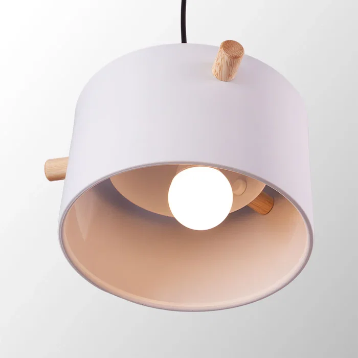 SKD Lámpara Colgante Moderna Averie SKD-P1013-S en Metal con Detalle de Madera, para Comedor o Habitación, Colores: Blanco, Verde Oliva, Salmón, Turquesa