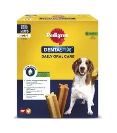 Pedigree Dentastix Barritas Dentales para Perros Mediano, Sabor Original, Paquete de 105 Unidades (15 Bolsas x 7)