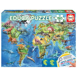Educa Puzzle 150 Mapamundi Dinosaurios con Lámina