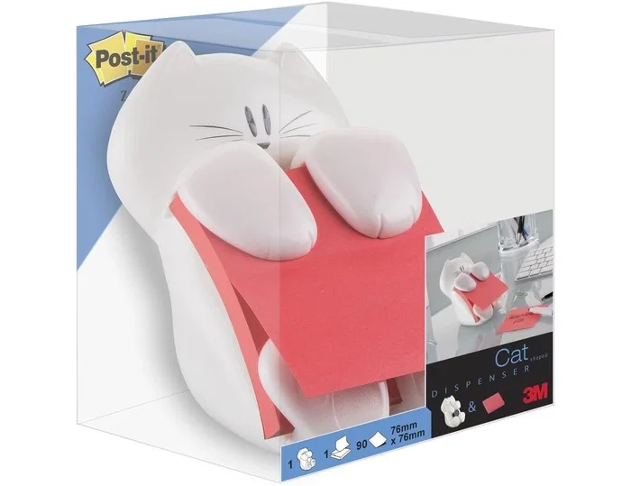 Post-it Soporte bloc de notas adhesivas con diseño de gato, 76x76 mm Post-it Soporte bloc de notas adhesivas con diseño de gato, 76x76 mm