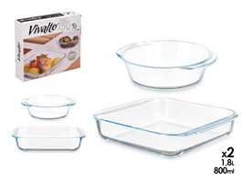 Vivalto Set 2 Bandejas Borosilicato Transparente 800ml y 1800ml 25 x 6.4 x 22.5 cm (Set de 6)