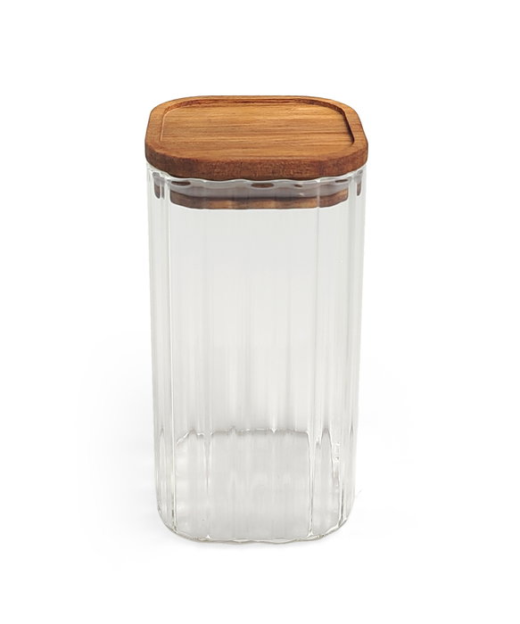 Inde Tarro de Cocina, Vidrio Boro Silicato Acacia Cuadrada 630 - 630 ml / 8.2 x 8.2 x 15.7 cm, La Mediterran (12 Unidades)