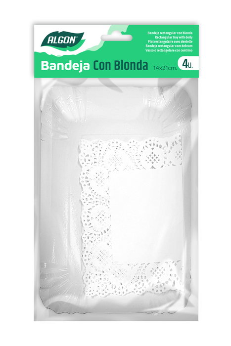 Algon Set de 4 Bandejas Rectangulares de Blonda 15 cm x 22 cm (48 Unidades)