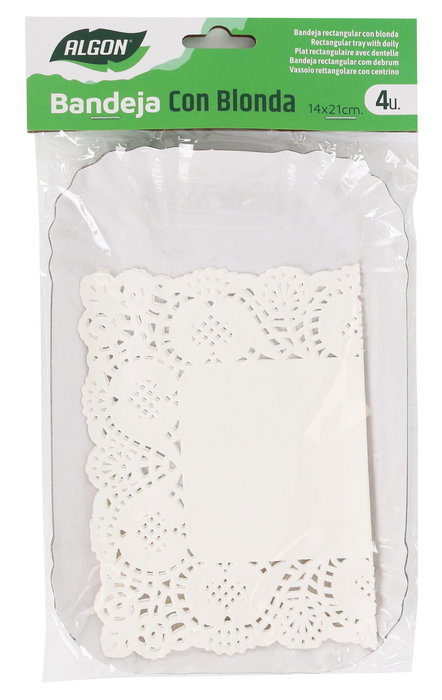 Algon Set de 4 Bandejas Rectangulares de Blonda 15 cm x 22 cm (48 Unidades)
