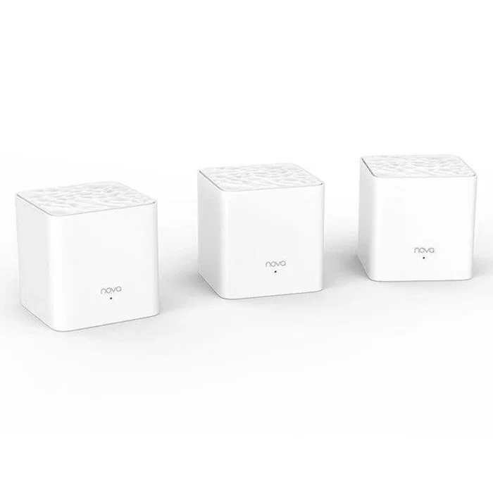 Tenda Nova MW3 Pack 3 unidades - Sistema Wi-Fi Mesh AC1200 Doble Banda (2.4GHz/5GHz), 2x Gigabit Ethernet, Cobertura hasta 300m², Blanco - Adaptador UK
