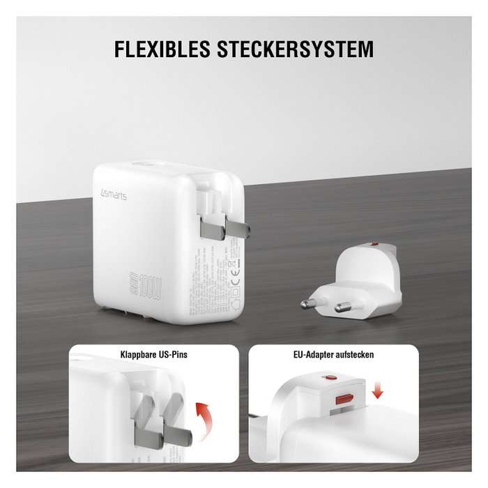 4smarts Ladegert GaN Flex Screen AI 100W 2 USB-C+1 USB-A blanco