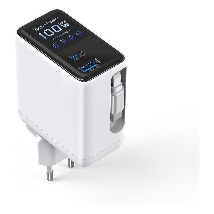 4smarts Ladegert GaN Flex Screen AI 100W 2 USB-C+1 USB-A blanco