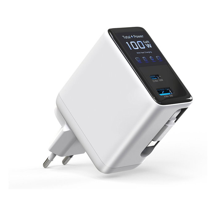 4smarts Ladegert GaN Flex Screen AI 100W 2 USB-C+1 USB-A blanco