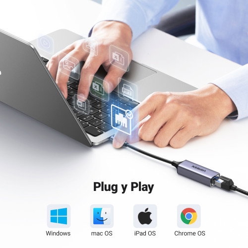 UGREEN Adaptador de red USB-C a Gigabit Ethernet 50737, Plata