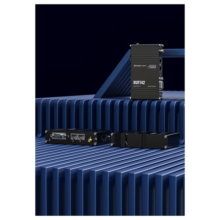 Teltonika RUT142 - Router Industrial WiFi 4 (802.11n) 300 Mbps, 2 Puertos Ethernet, RS232, USB, PoE, -40°C a 70°C, Aluminio, IP30