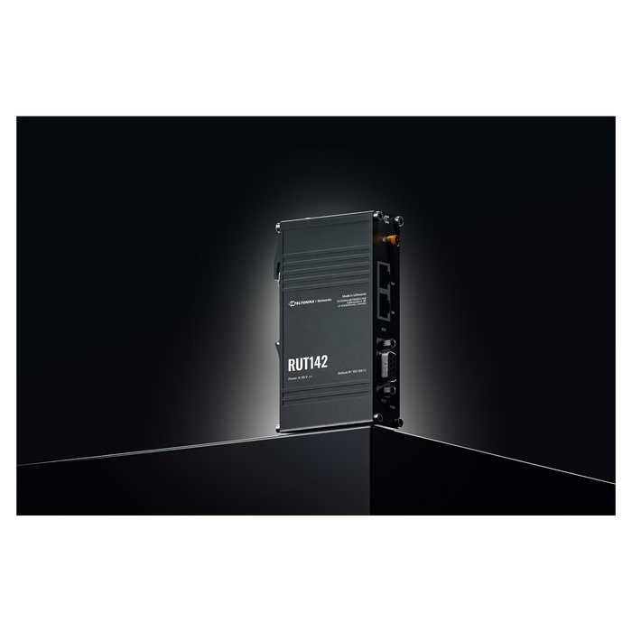 Teltonika RUT142 - Router Industrial WiFi 4 (802.11n) 300 Mbps, 2 Puertos Ethernet, RS232, USB, PoE, -40°C a 70°C, Aluminio, IP30