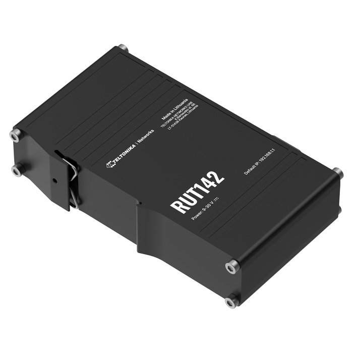 Teltonika RUT142 - Router Industrial WiFi 4 (802.11n) 300 Mbps, 2 Puertos Ethernet, RS232, USB, PoE, -40°C a 70°C, Aluminio, IP30