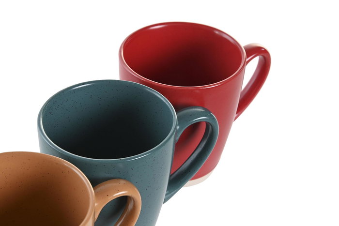 DKD Home Decor Taza Básicos Gres Jaspeado Verde Rojo Amarillo Azul 7.8 x 8.5 x 11 cm (12 Unidades) 240ml