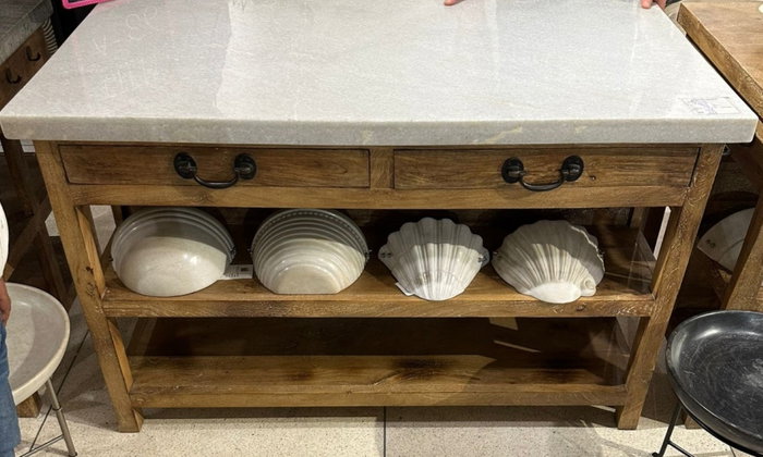 DKD Home Decor Isla de Cocina de Madera y Mármol con 2 Cajones