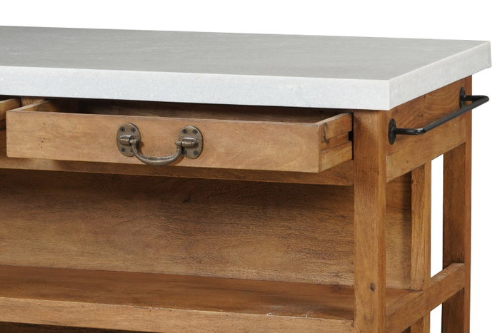 DKD Home Decor Isla de Cocina de Madera y Mármol con 2 Cajones DKD Home Decor Isla de Cocina de Madera y Mármol con 2 Cajones