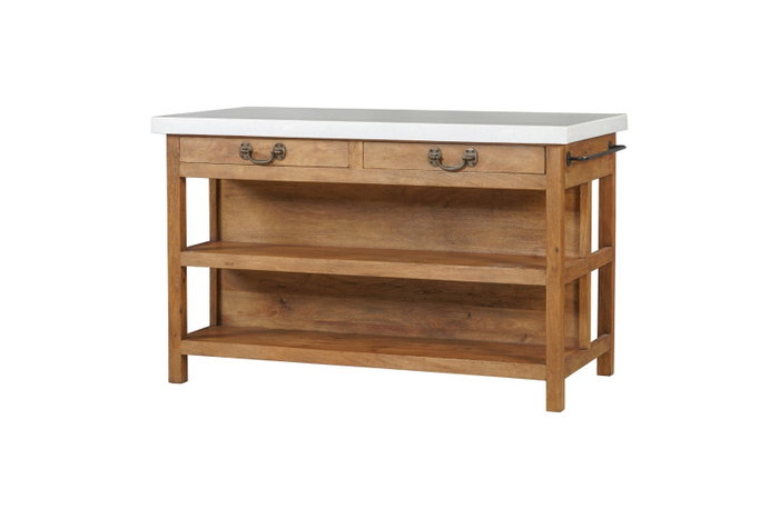 DKD Home Decor Isla de Cocina de Madera y Mármol con 2 Cajones DKD Home Decor Isla de Cocina de Madera y Mármol con 2 Cajones