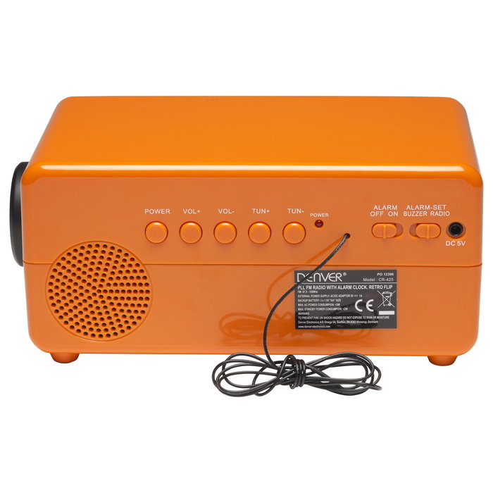 Denver CR-425 Retro Radiowecker - Reloj Despertador con Radio FM, Pantalla Analógica y Digital, Color Naranja