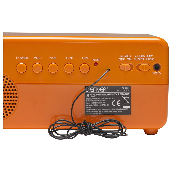 Denver CR-425 Retro Radiowecker - Reloj Despertador con Radio FM, Pantalla Analógica y Digital, Color Naranja