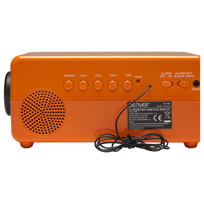 Denver CR-425 Retro Radiowecker - Reloj Despertador con Radio FM, Pantalla Analógica y Digital, Color Naranja