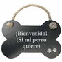 Decoración Colgante Magnet & Steel Bienvenido (si mi perro quiere) Hueso Pizarra Cuerda