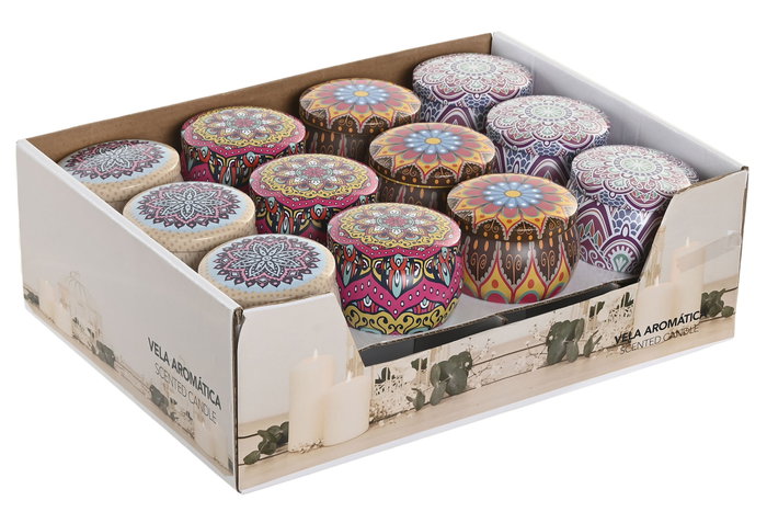 DKD Home Decor Surtido de 4 Velas Mandala con Aroma Coco/Vainilla