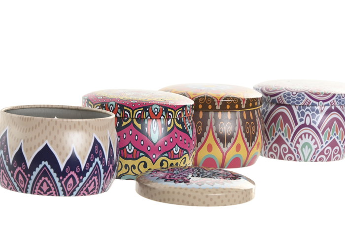 DKD Home Decor Surtido de 4 Velas Mandala con Aroma Coco/Vainilla