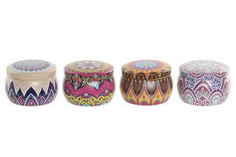 DKD Home Decor Surtido de 4 Velas Mandala con Aroma Coco/Vainilla