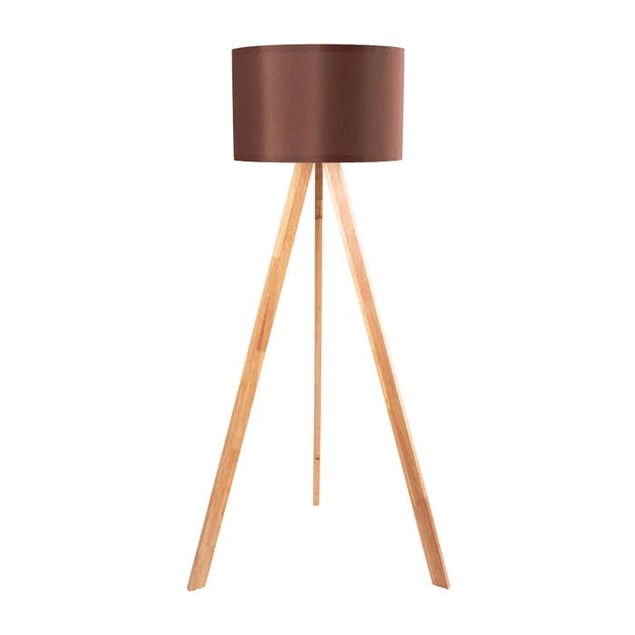 Lámpara de Suelo Trípode Madera Kano-1 Casquillo E27 Pantalla Tela Estilos Nórdico Rústico Natural OPV-780SGN2487