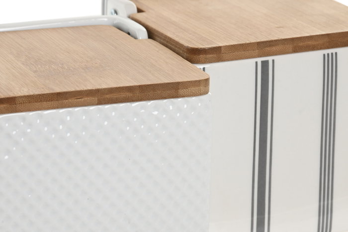 DKD Home Decor Salero Blanco Gres y Bambú 11 x 11 x 11 cm (3 Unidades) DKD Home Decor Salero Blanco Gres y Bambú 11 x 11 x 11 cm (3 Unidades)