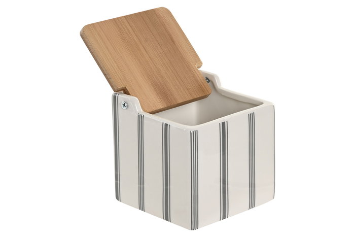 DKD Home Decor Salero Blanco Gres y Bambú 11 x 11 x 11 cm (3 Unidades) DKD Home Decor Salero Blanco Gres y Bambú 11 x 11 x 11 cm (3 Unidades)