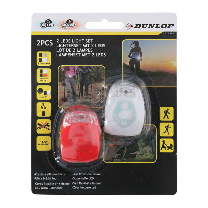Dunlop Conjunto 2 Linternas de Bicicleta Señalización Delantera Trasera Silicona 4LR1130 Pilas Incluidas