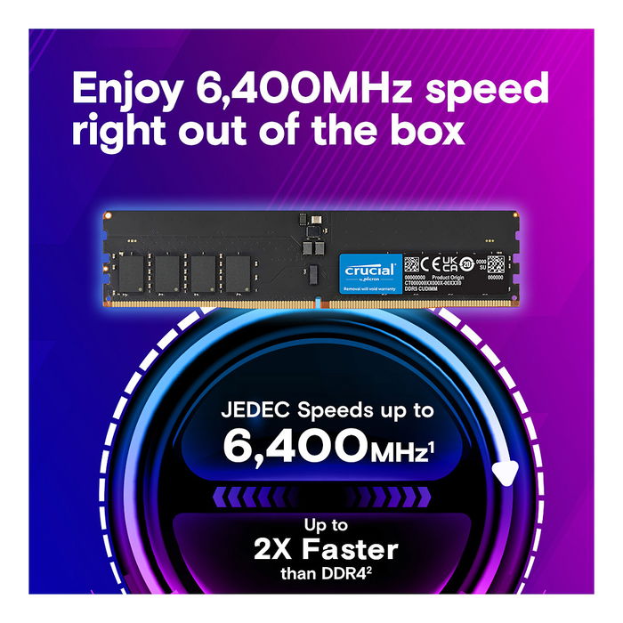 Crucial CT2K32G64C52CU5 Kit de Memoria RAM 64GB (2x32GB) DDR5 6400MT/s CL52 288-pin DIMM